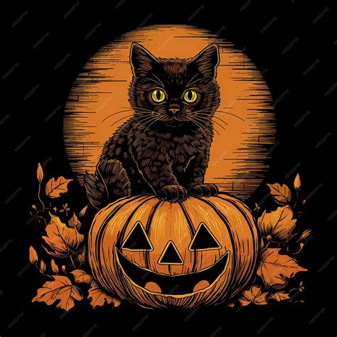 Premium Ai Image Black Cat Halloween Pumpkin Black Cat Happy Halloween