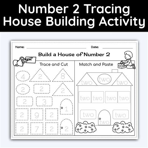 Number 2 Tracing House Building Worksheet