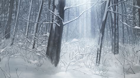 Anime Landscape: Snowy forest background