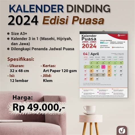 Kalender Dinding Yufid 2024 Edisi Puasa Ukuran A3 Yufid Store Toko