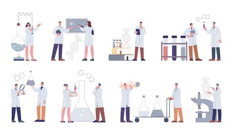 Premium Vector Flat Science Group Characters Chemist Set Innovative