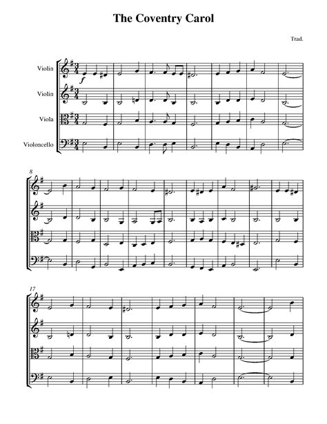 The Coventry Carol Sheet Music For String Quartet