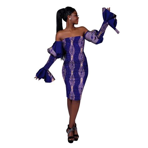 BintaRealWax African Dress For Women Summer Off Shoulder Ruffle Bodycon