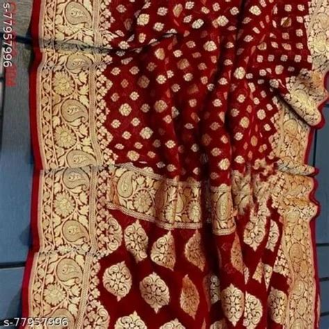 Red Woven Banarsi Semi Georgette Soft Silk Saree 6 3 M With Blouse