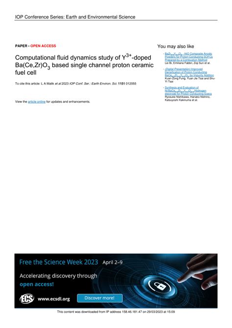 PDF Computational Fluid Dynamics Study Of Y 3 Doped Ba Ce Zr O 3