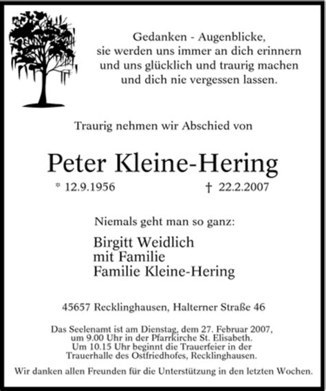 Traueranzeigen Von Peter Kleine Hering Trauer In Nrw De