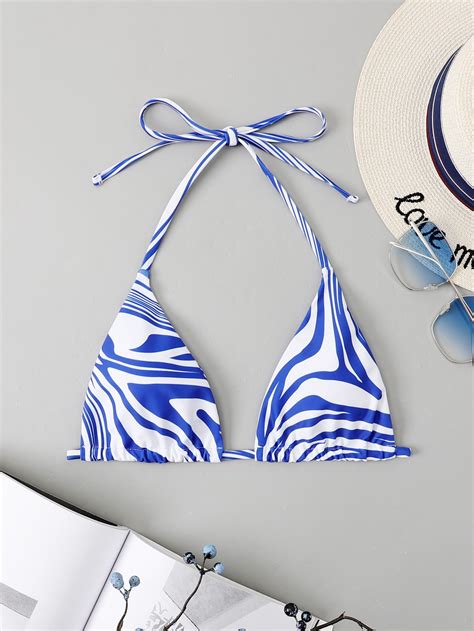 Zebra Stripe Halter Bikini Top SHEIN UK