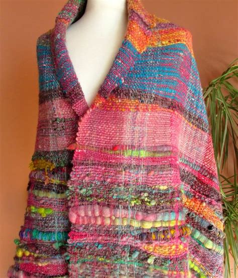 Handwoven Saori Wrap Shawl Saori Large Wool Wrap Poncho Woven Art Yarn