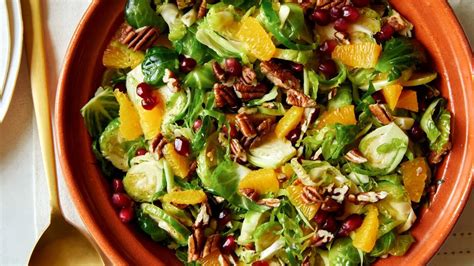 Shaved Brussels Sprouts With Pomegranate Orange Vinaigrette And Pecans Recipe Bobby Flay