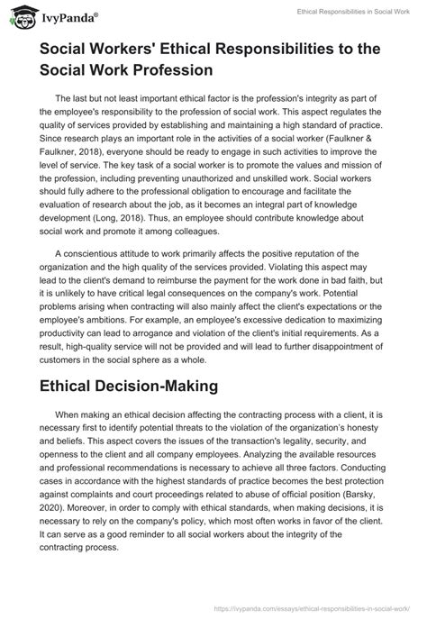 Ethical Responsibilities In Social Work Words Research Paper