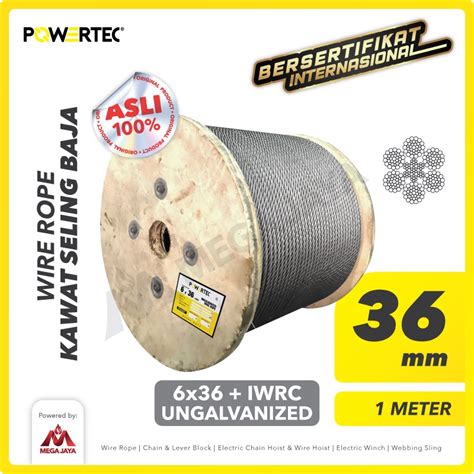 Jual POWERTEC Wire Rope Kawat Seling Baja 6x36 IWRC 36mm Ungalv 1