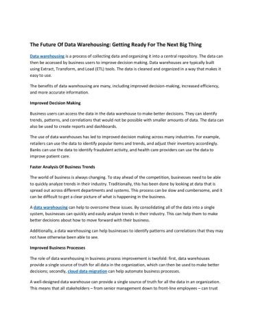 The Future Of Data Warehousing Getting Ready For The Next Big Thing