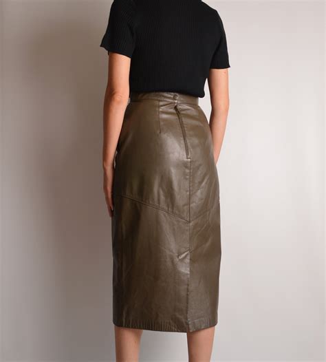 Vintage Leather Midi Skirt 25w High Waist Pencil Skirt Minimalist