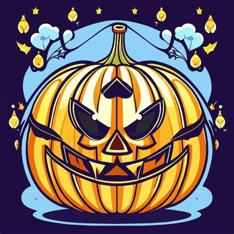 Premium Vector Scary Pumpkin Halloween Lantern Hand Drawn Flat Stylish Cartoon Sticker