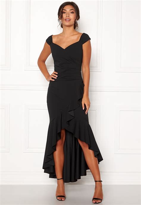 Goddiva Wrap Front Frill Dress Black Bubbleroom