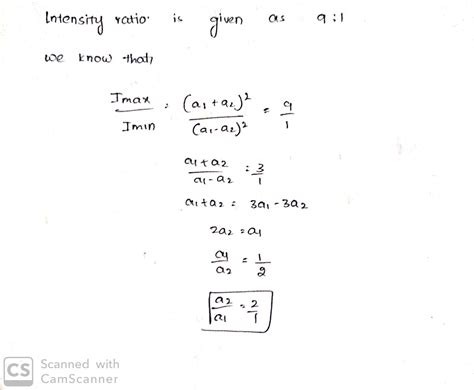 If intensity ratio of two interfering waves is 9 toppr.com