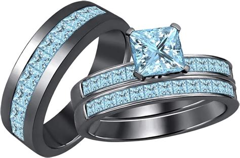 Tusakha Mm Princess Cut Aquamarine K Black Gold Over Sterling