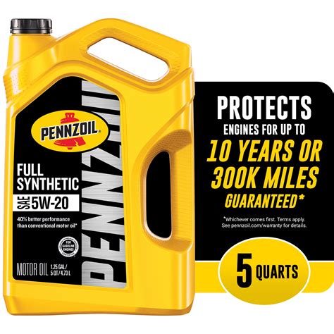 Pennzoil Full Synthetic 5w 20 Motor Oil 5 Quart