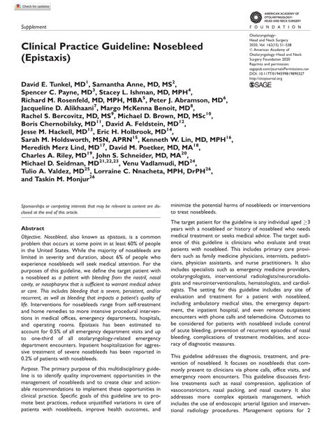 Clinical Practice Guideline Nosebleed Epistaxis Docslib