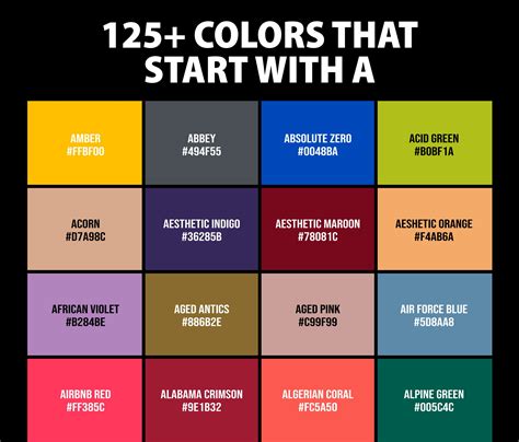 125 Colors That Start With A Names And Color Codes Artofit