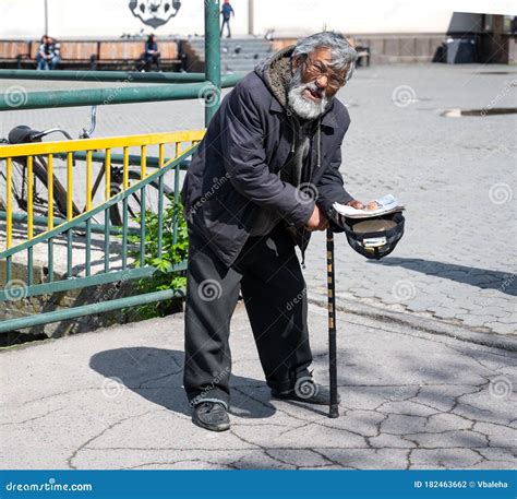 UZHHOROD UKRAINE MAY 07 2020 Image Of Homeless Beggar Man Outdoors