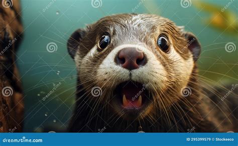 Surprised Otter In Golden Water: Hyper-realistic Octane Render Stock ...