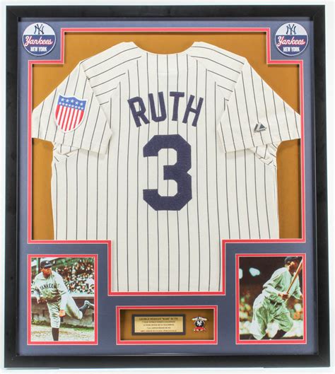 Babe Ruth Yankees 32x36 Custom Framed Jersey Display With Yankees Pin