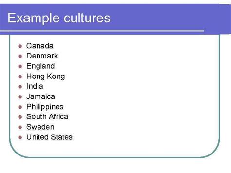 Individualistic cultures Major characteristics l Focus on