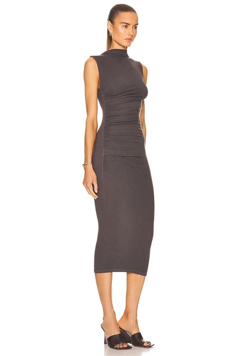 Enza Costa Silk Knit Sleeveless Twist Midi Dress In Dark Pewter Fwrd