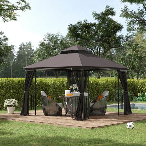 Outsunny Gazebo Da Giardino X M Con Zanzariera Tetto Doppio Mensole