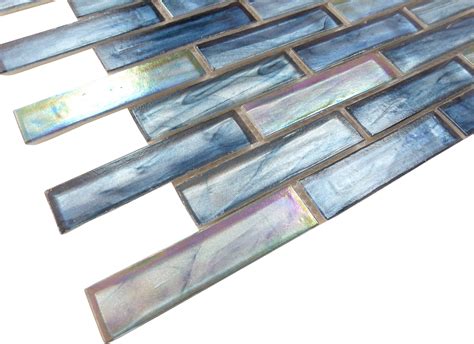 Iridescent Blue Glass Tile Blue Sea Glass Backsplash Tile