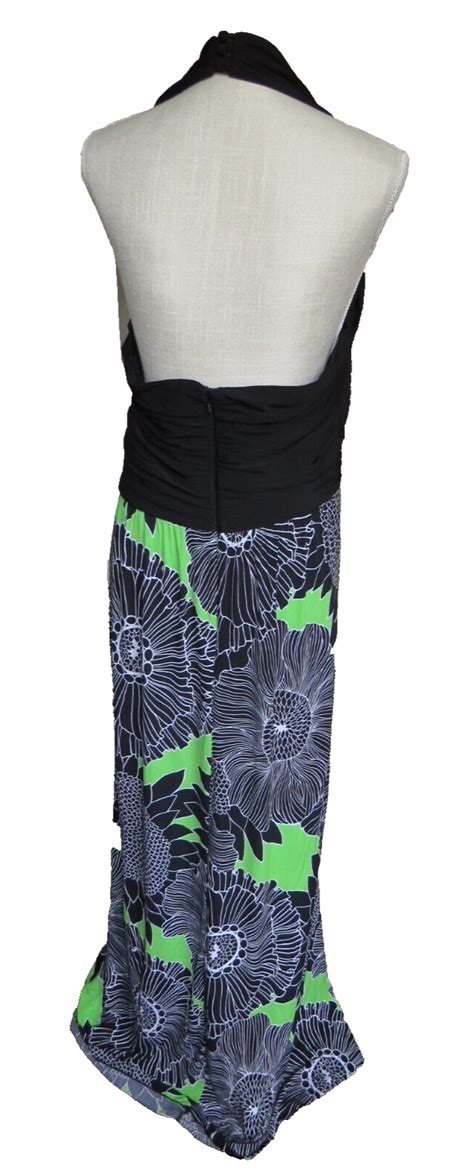 LANE BRYANT Halter Maxi Dress SIZE 18 20 Green Black Flowy Stretch