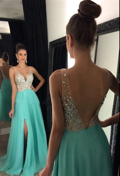 2017 8th Grade Prom Dresses Sexy V Neck Crystal Bead Mint Color ...