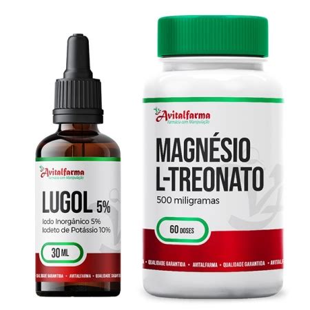 Combo Solução de Lugol 30 ml Magnésio L Treonato 500mg 60 doses