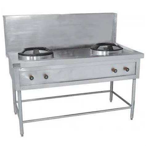 Silver Stainless Steel Chinese Cooking Range For Commercial Kitchen At