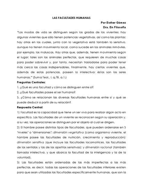 Las Facultades Humanas Pdf Comprensión Alma