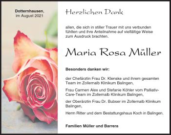 Traueranzeigen Von Maria Rosa M Ller Schwarzw Lder Bote Trauer