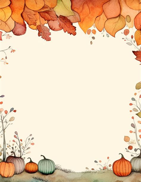 Whimsical Autumn Printable Paper With Autumn Border Lot Of 5 Etsy