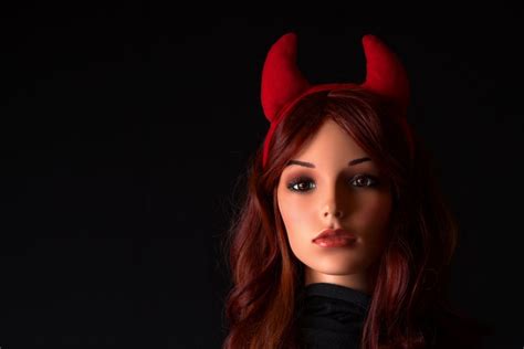 4k 5k 6k Demons Doll Black Background Horns Glance Redhead Girl