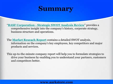 PPT Aarkstore BASF Corporation Strategic SWOT Analysis Revie