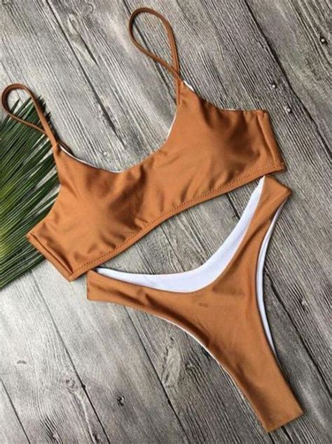 Sexy Solid Color Strap Swimwear Bikini Set On Luulla