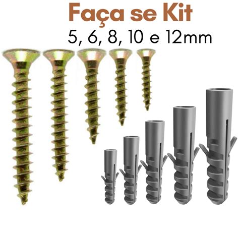 Parafuso Bucha 5 6 7 8 10 sem Anel Kit Bucha Fixação 5mm