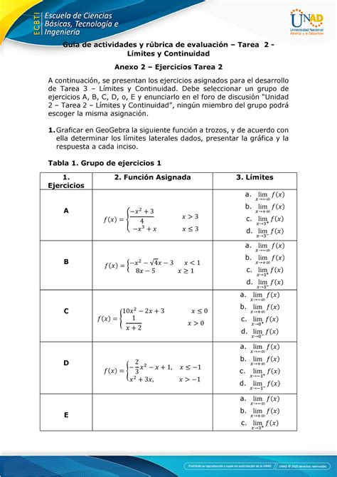 Anexo 2 Ejercicios Tarea 2 Guía De Actividades Y Rúbrica De Evaluación Tarea 2 Límites Y