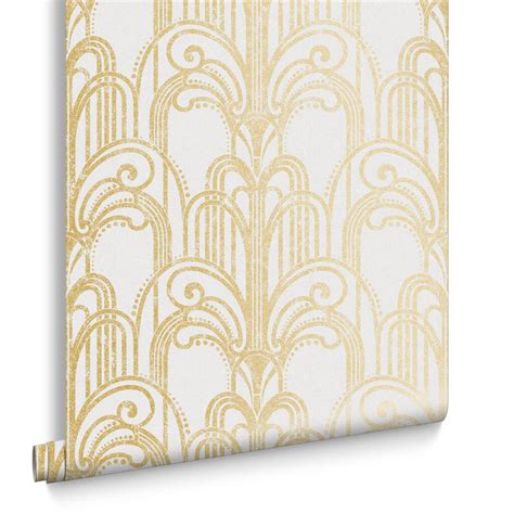 Art Deco Gold and Pearl Wallpaper
