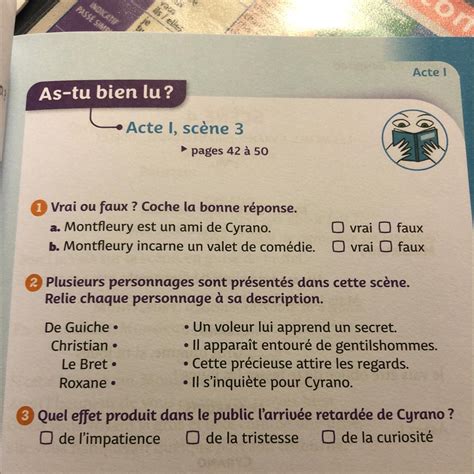 Bonjour Je Doit Lire Cyrano De Bergerac Et R Pondre Des Questions