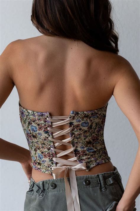 Calistyle Jane Tapestry Lace Back Corset Top In Ecru Multi Shop