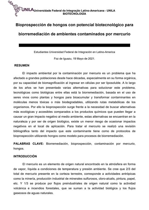 Solution Proyecto Bioprospecci N Hongos Biotecnologia Ambiental