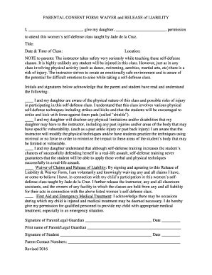 Fillable Online Parental Consent Form Waiver And Release Of Liability