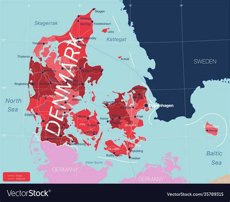 Denmark country detailed editable map Royalty Free Vector