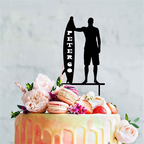 Surfing Birthday Cake Topper Surfer Dude With Surfboard Etsy